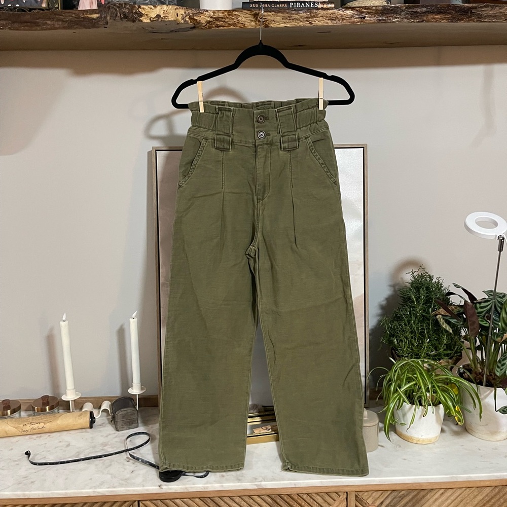Free People Olive Green High-Waisted Elastic Pants